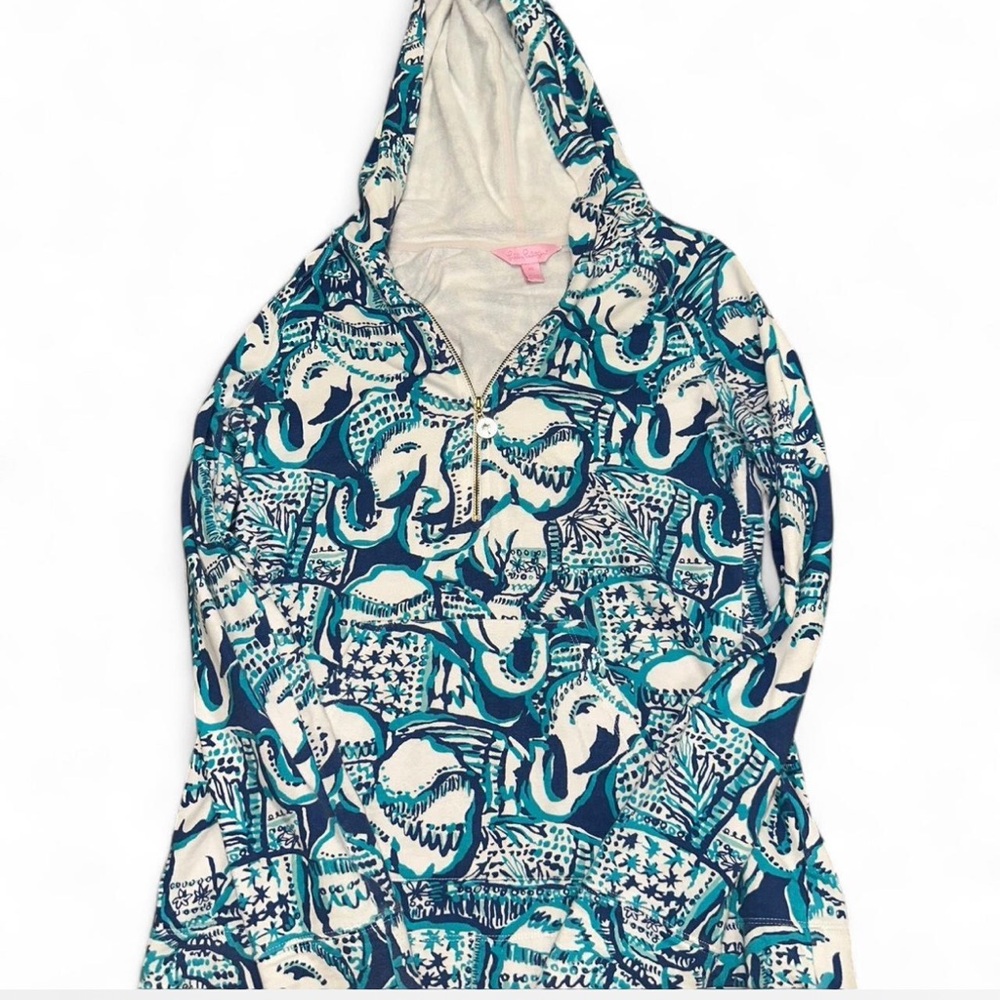 LILLY PULITZER Hoodie, Size Medium Skipper, Indigo, Keep On Trunkin Elephant